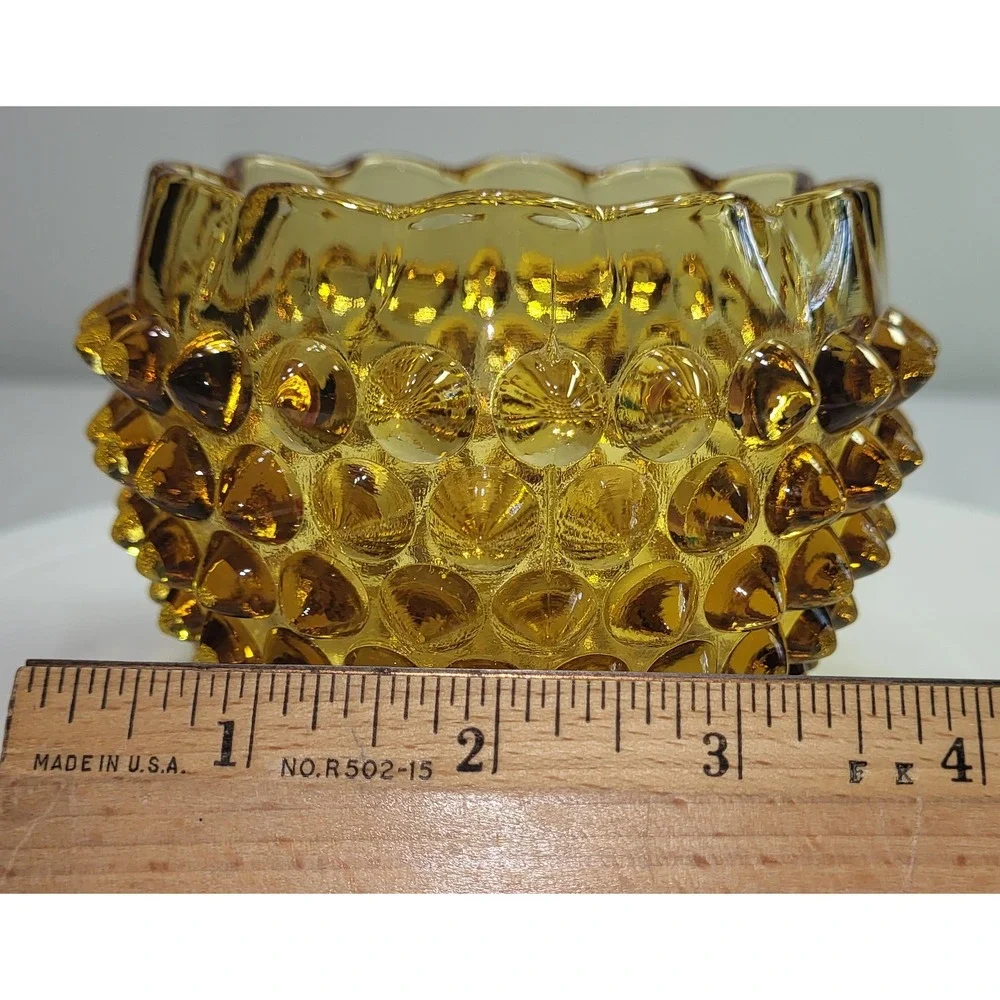 Hobnail Amber Glass Votive Candle Holder Dish Vintage MCM Scalloped‎ Edge